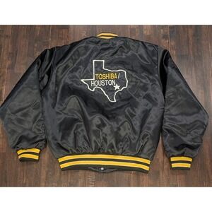 Vintage Swingster 80s USA Toshiba Houston Satin Bomber Jacket Quilt Lined Mens L